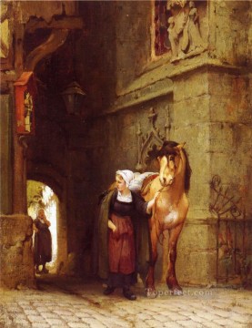 フレデリック・アーサー・ブリッジマン厩舎から馬を先導する Oil Paintings